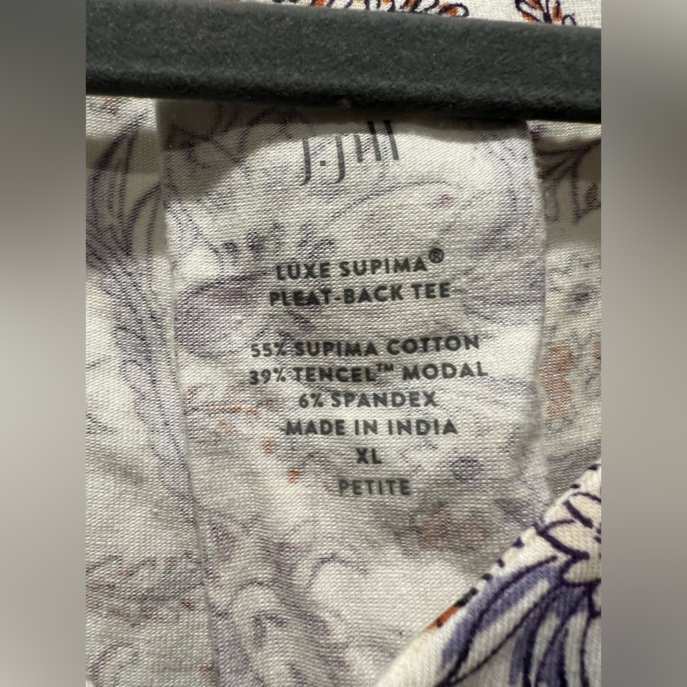 J. Jill Luxe Supima Pleat Back Tee Shirt Floral XL Petite EUC Floral - Picture 6 of 13